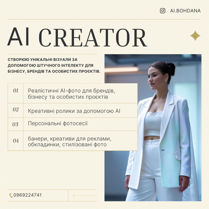 AI-кріейтор Унікальні фото та відео для брендів, особисті фотосесії
