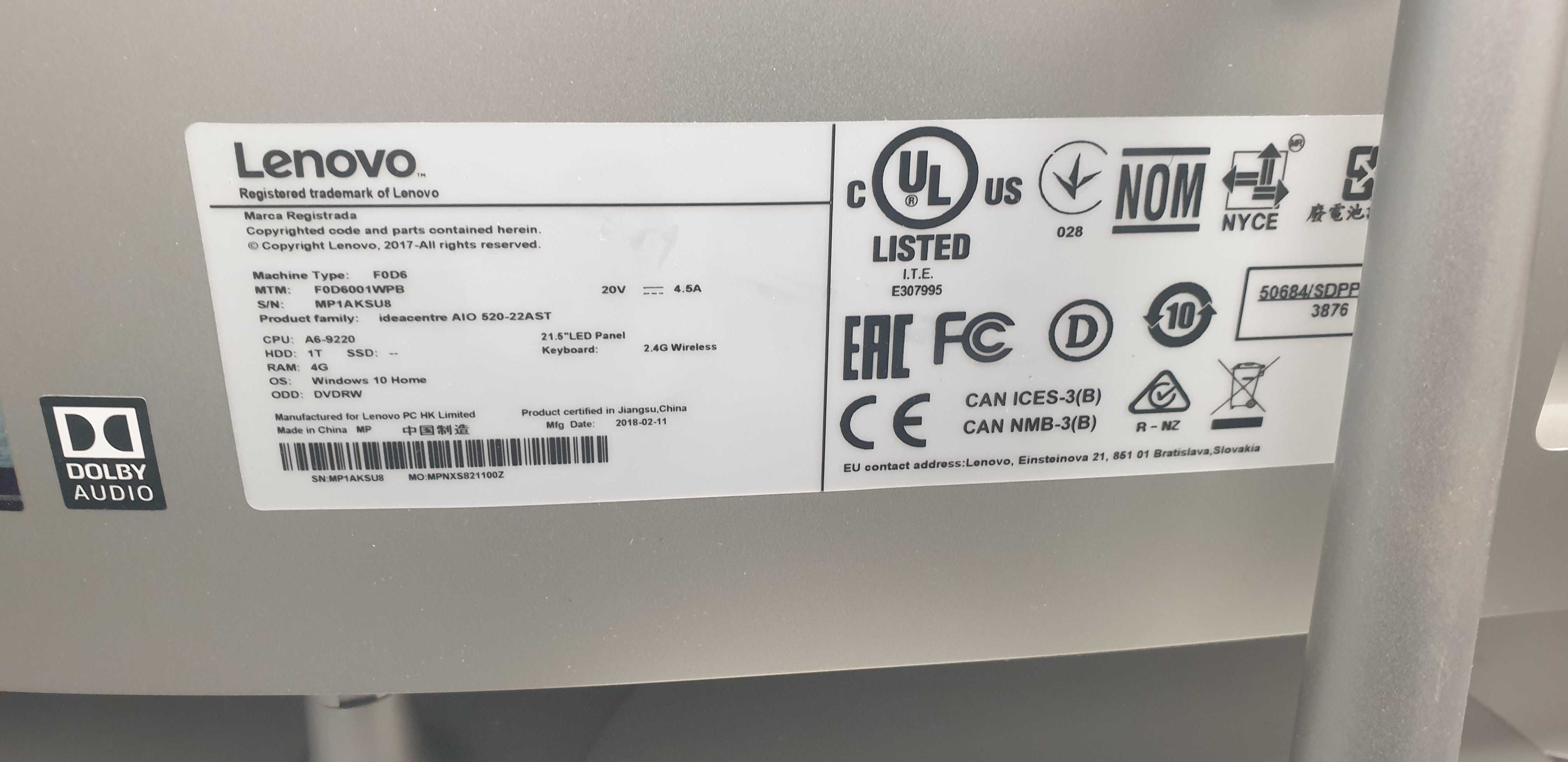 Komputer Lenovo Ideacentre ALL-IN-ONE - uszkodzona matryca