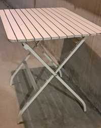 stół ogrodowy biały drewniano-metalowy składany