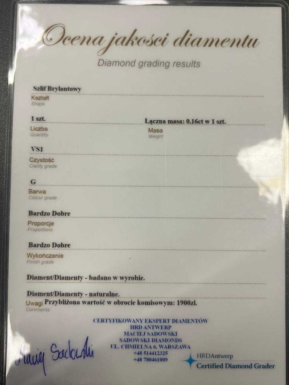 Złoty pierścionek z brylantem 0.16 ct