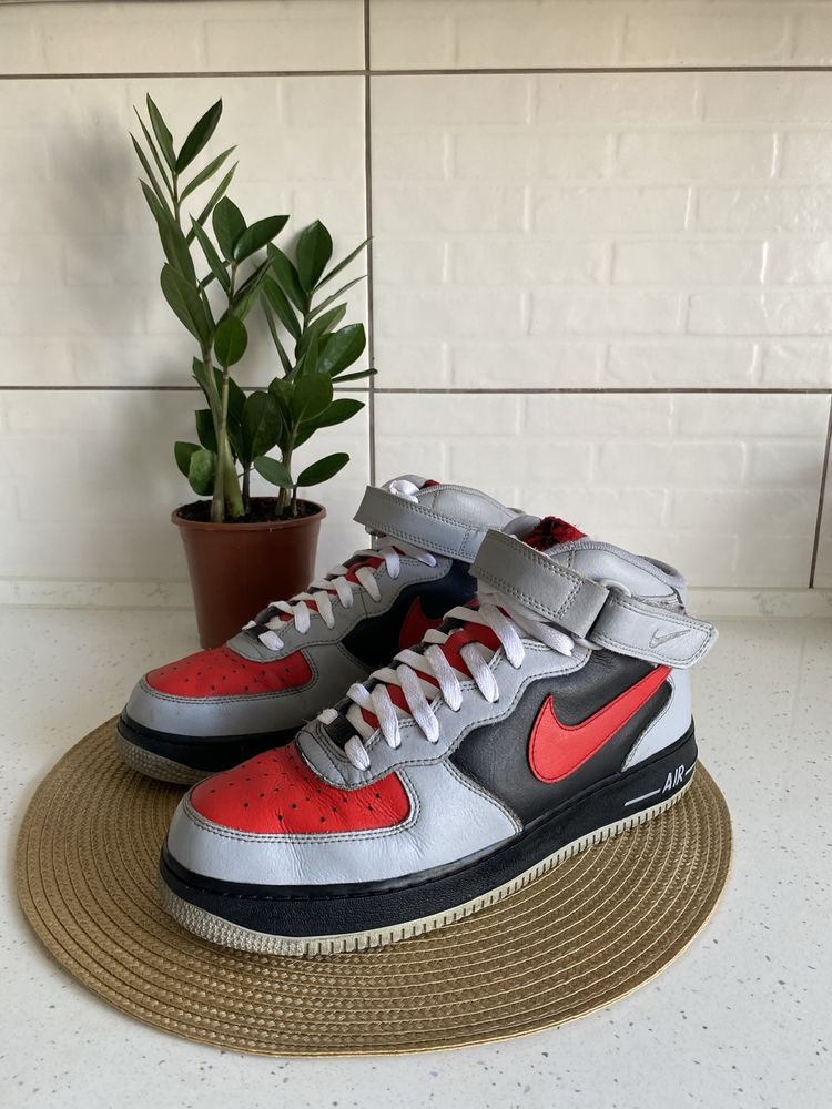 Nike Air Force 1 AF1 Mid Nike ID gray/red/Black AQ3776-992 Men's