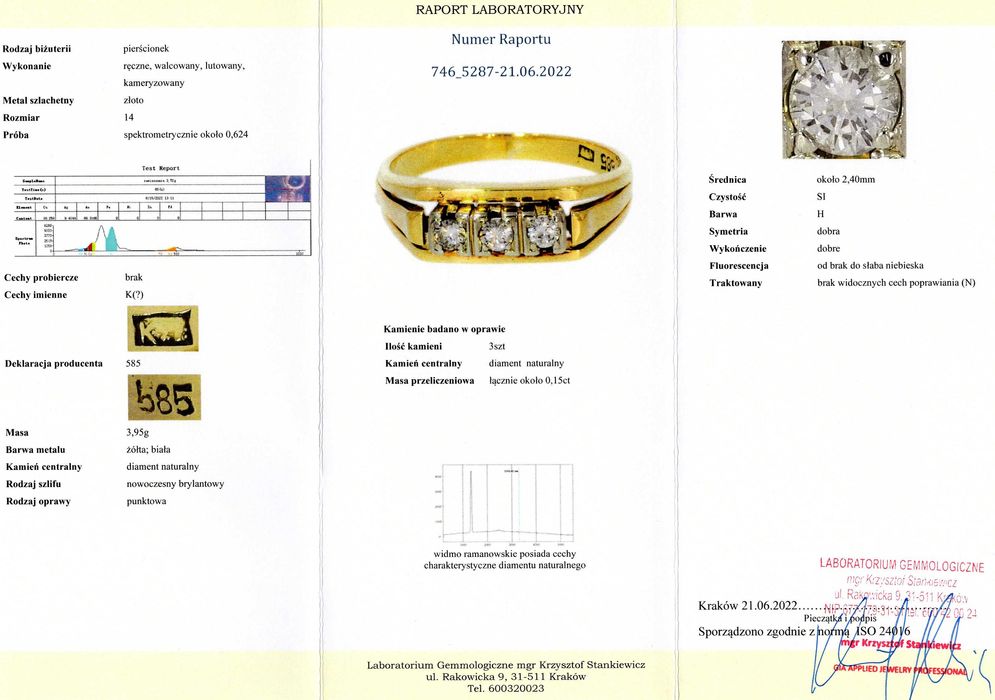 Złoty Pierścionek - 14K - 3,95g - DIAMENTY - KRAKÓW