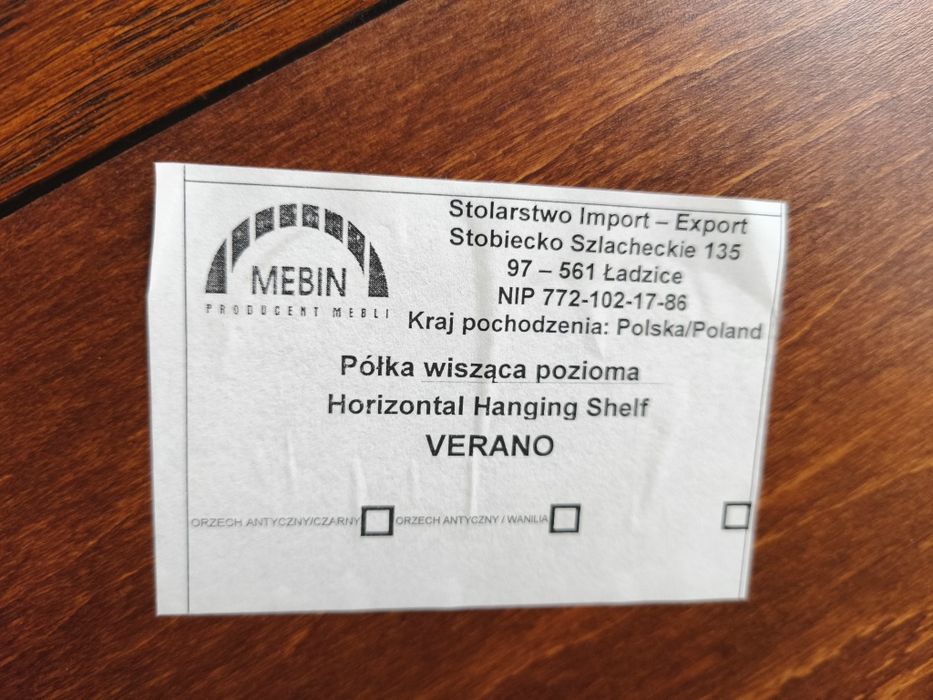 Dwie Półki - półka wisząca pozioma Verano orzech