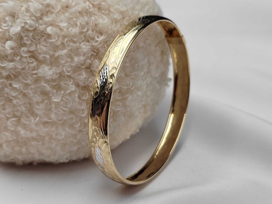 NOWA Złota Bransoletka Sztywna Ozdobna / Złoto 585