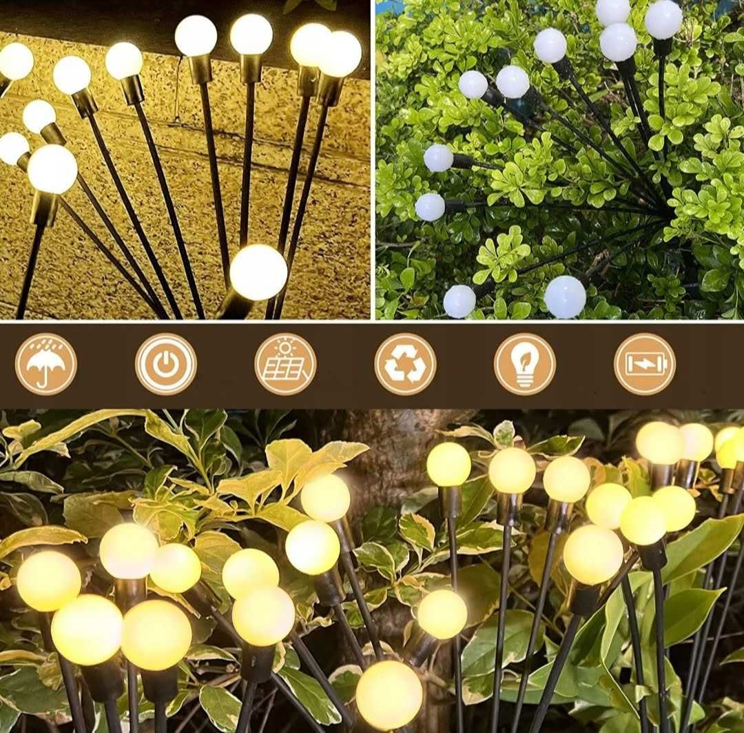 LAMPKI SOLARNE Ogrodowe Firefly Wbijane Kulki Ciepłe 10 LED 72CM