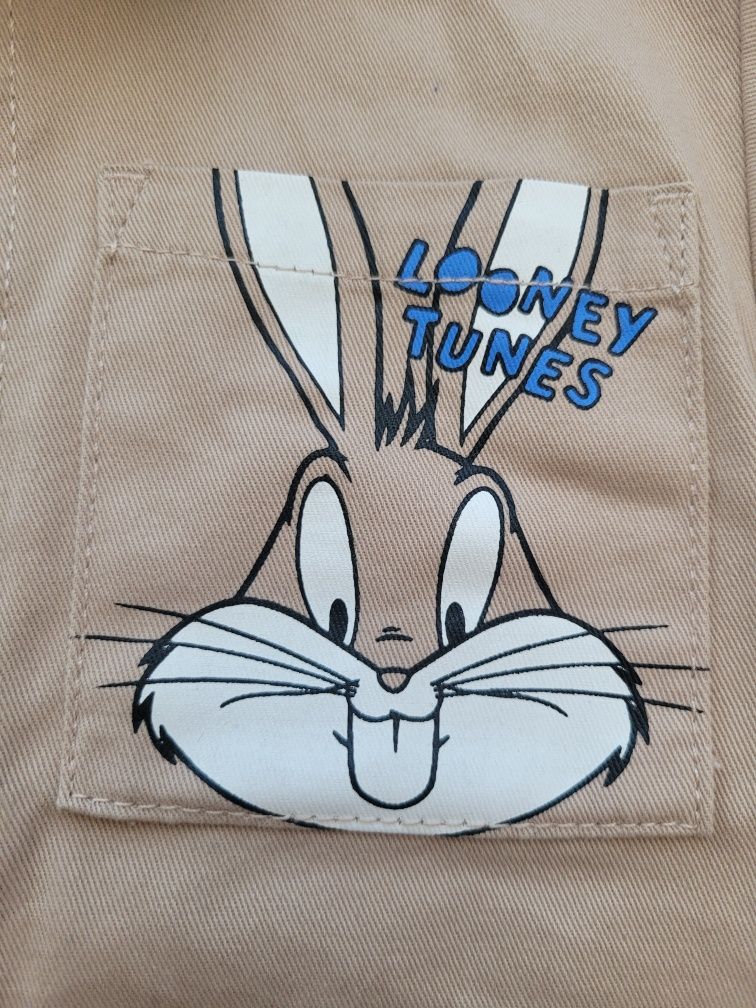 Nowa koszula beżowa kołnierzyk guziki Królik Bugs Looney Tunes 86