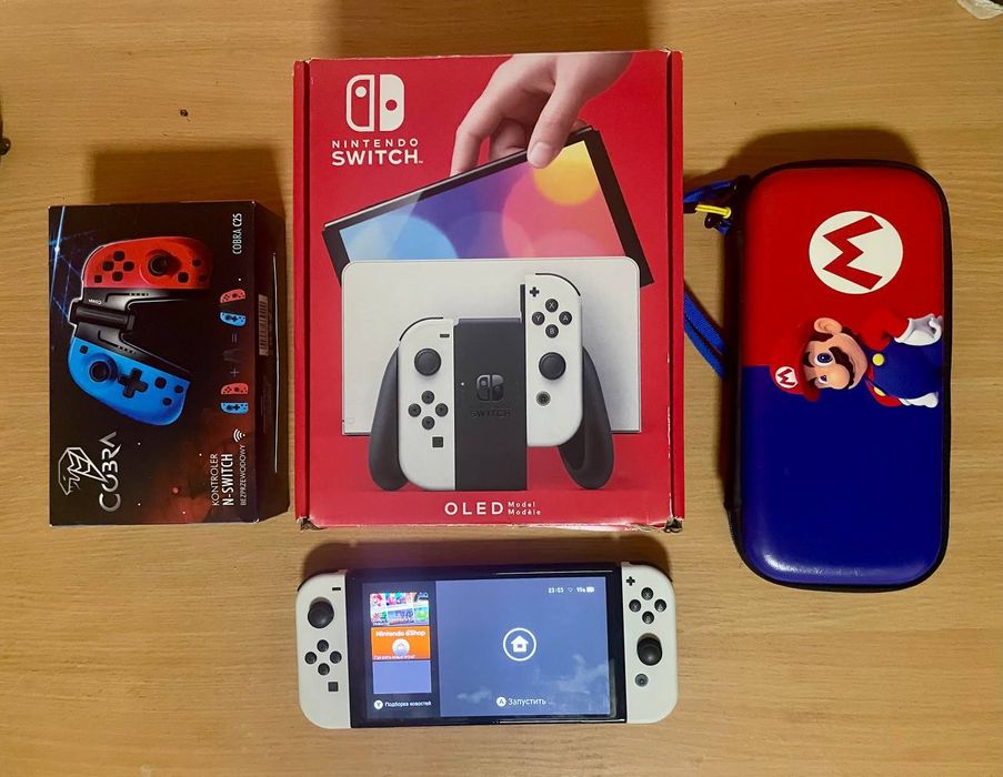 Nintendo switch oled + cd 128 + чохол + контроллери