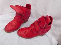Carinii czerwone skórzane botki koturn platforma 38 sneakersy