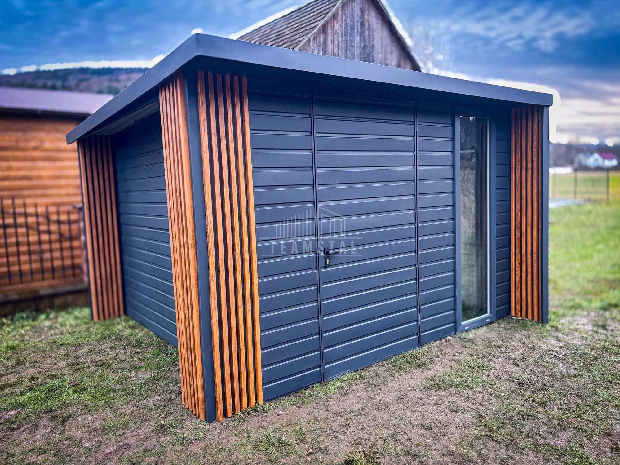 Schowek Domek PREMIUM 3x3m wiata 0,5m drzwi okno Dekor z lameli TS991