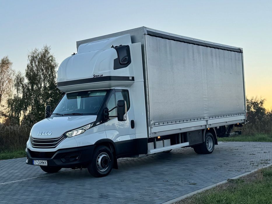 Iveco Daily 2023r Hi-Matic‼️70C18H‼️3.0 // Winda Dhollandia 1000KG // Plandeka 16 Palet 2x Firanka + Dach zsuwany ‼️Wysokość rampowa Full LED Tempomat Aktywny ACC Salon Polska 6.43mx2.45mx2.70m DMC7200KG Faktura Vat 23%  Dhollandia Bar 72C18 Mercedes man