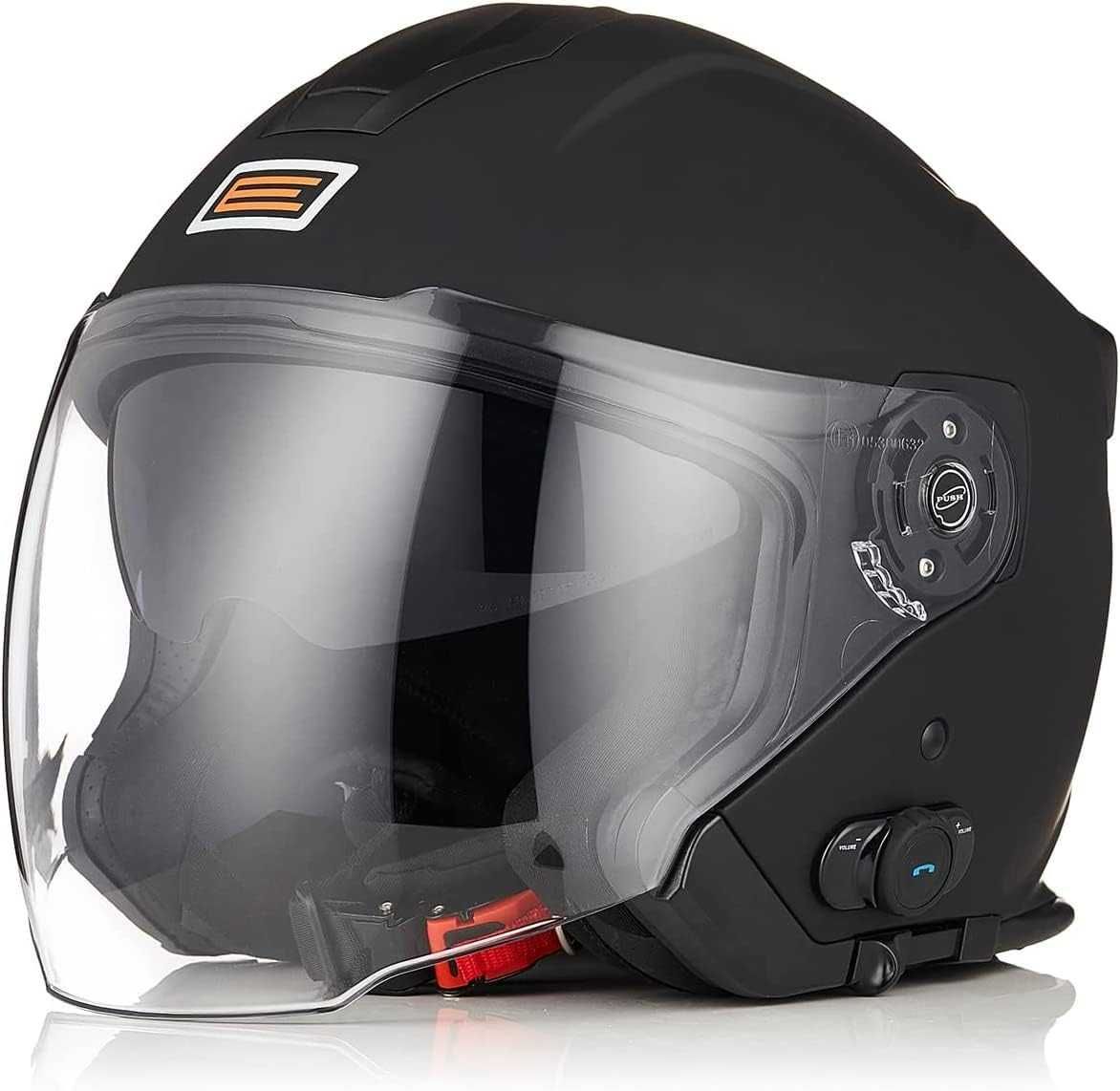 Kask PALIO Otwarty Jet z BLUETOOTH Zintegr INTERCOM BT Czarny Mat L