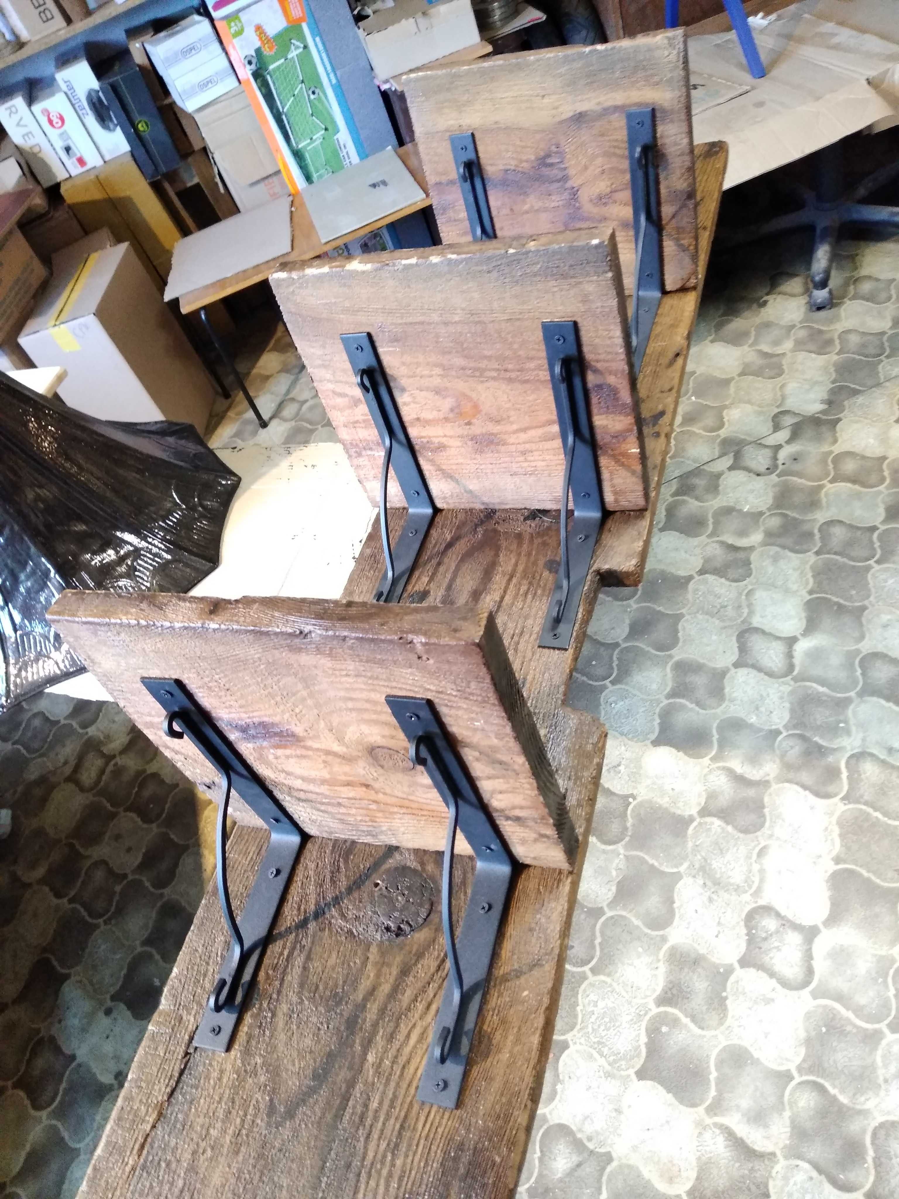 Zestaw półek półka półki stare drewno deski kute podpórki