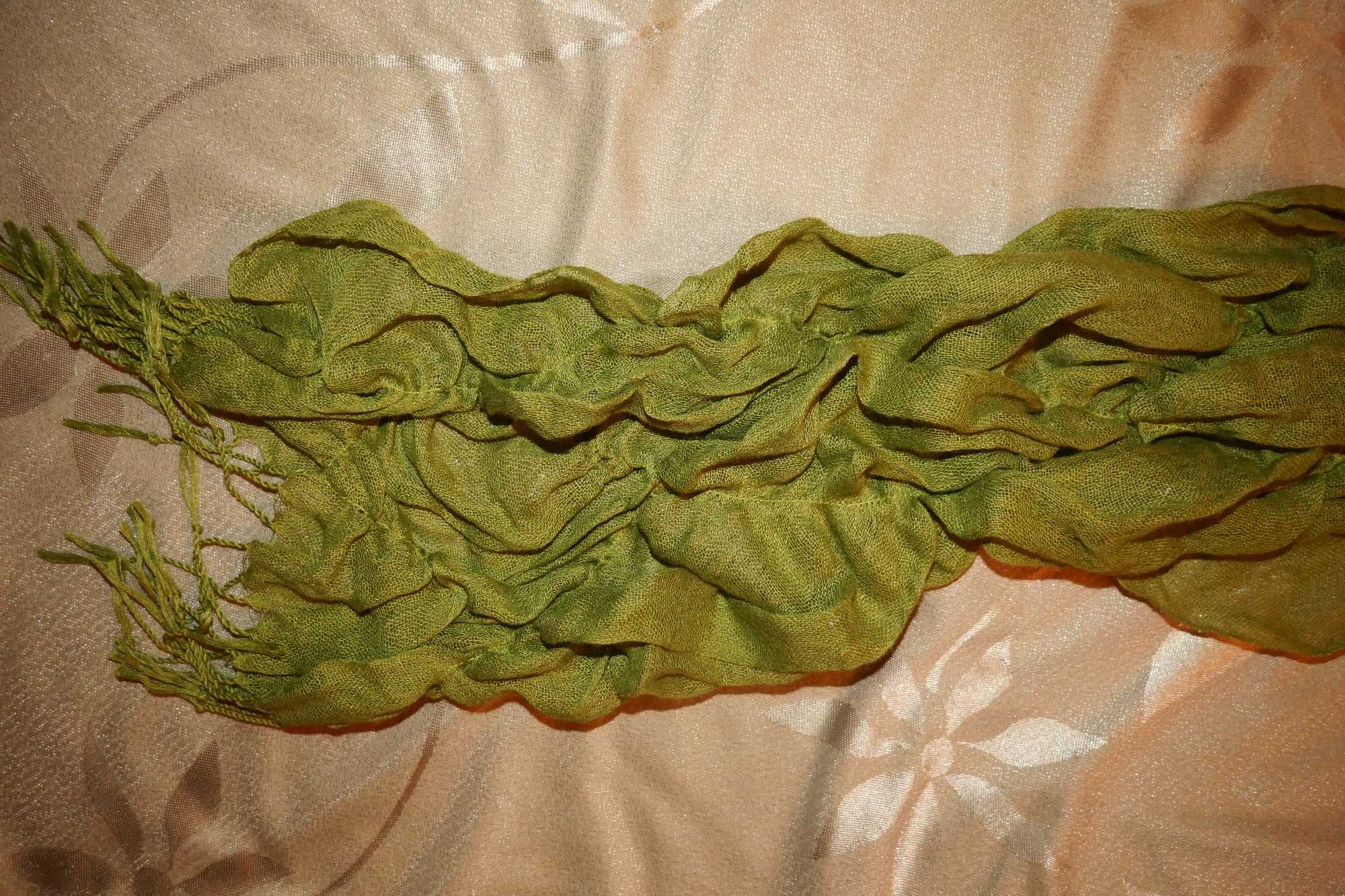 Nowy kaszmirowy szalik szal chusta apaszka zielony marszczony frędzle