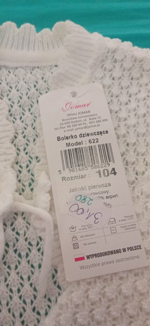 Sweter -bolerko białe 104cm