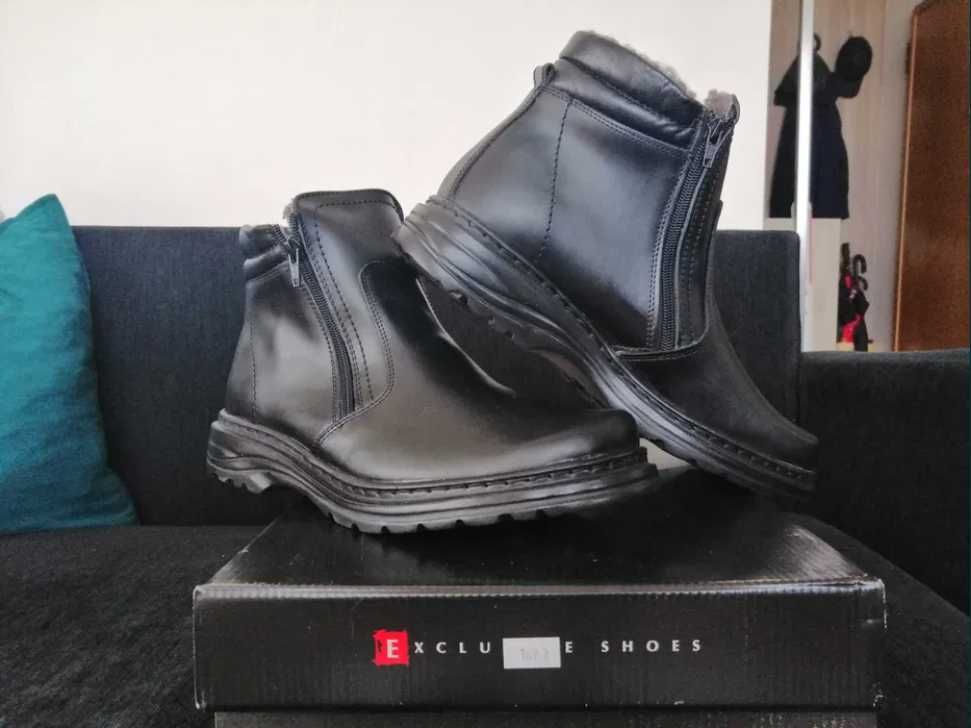 Wysokie skórzane ciepłe buty zimowe NOWE r. 44 (28,5 cm) polskiej prod