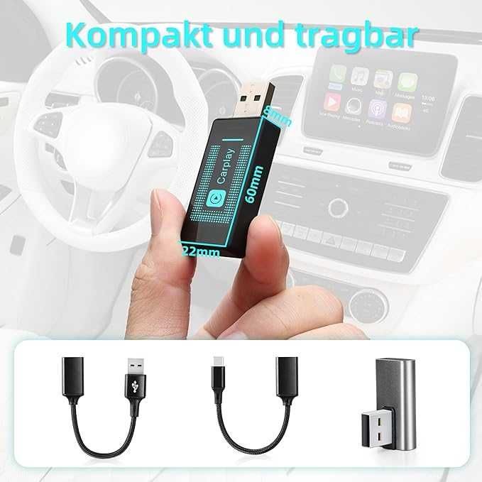 Pashlysh Bezprzewodowy adapter Carplay do iPhone'a, upgrade 2024