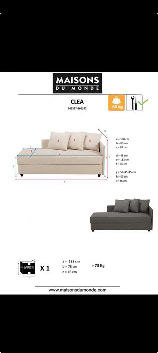 Sofá Chaise longue-baú de tecido bege