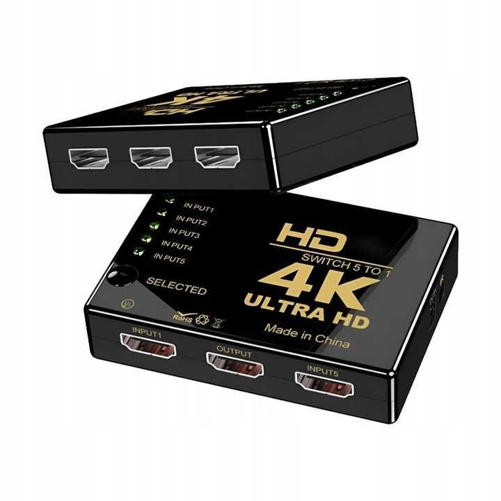 Przełącznik Switch HDMI 5x1 + pilot IR ROZGAŁĘŹNIK switch 5 portów 548