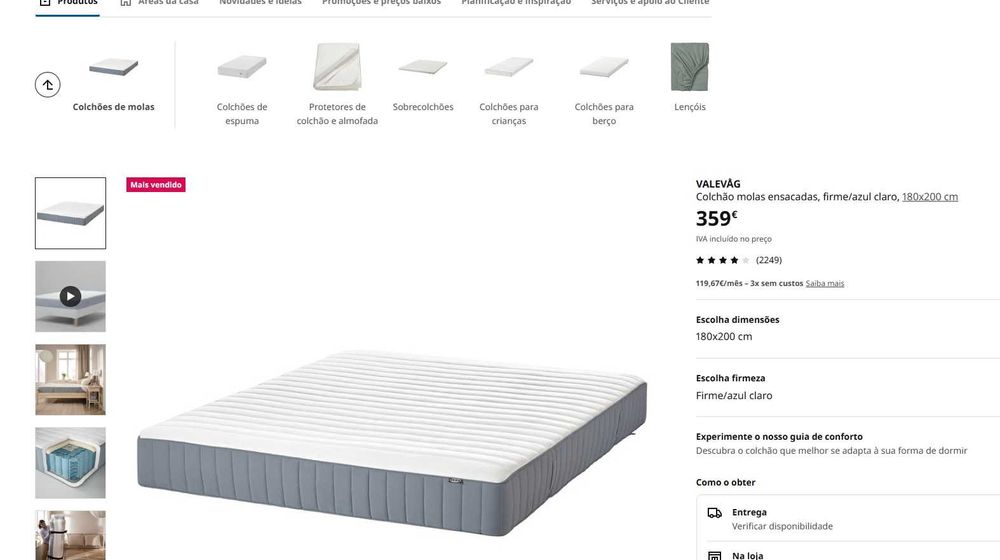 Colchão 180x200 cm — IKEA VALEVÅG (Firme)