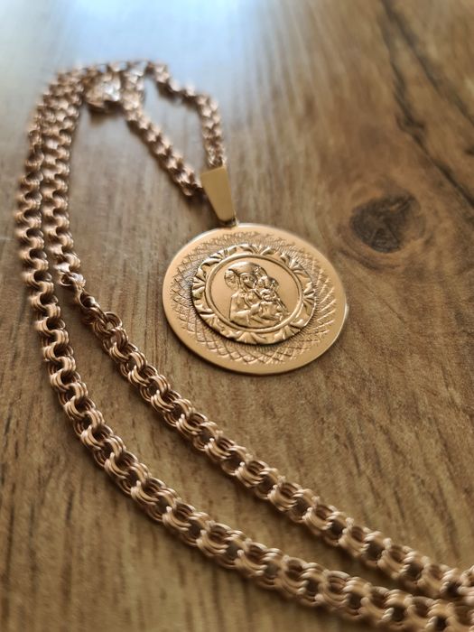 Unikatowy złoty łańcuszek z medalikiem Matka Boska próba 585
