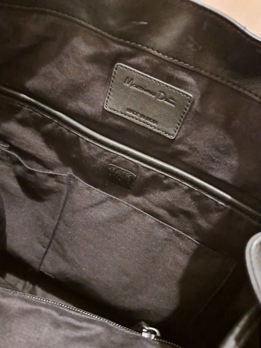 Duży plecak massimo dutti skóra czarny unisex kieszen na laptopa  wzmo