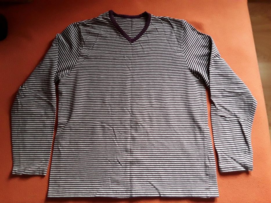 Bluzka w szaro-fioletowe paski XL