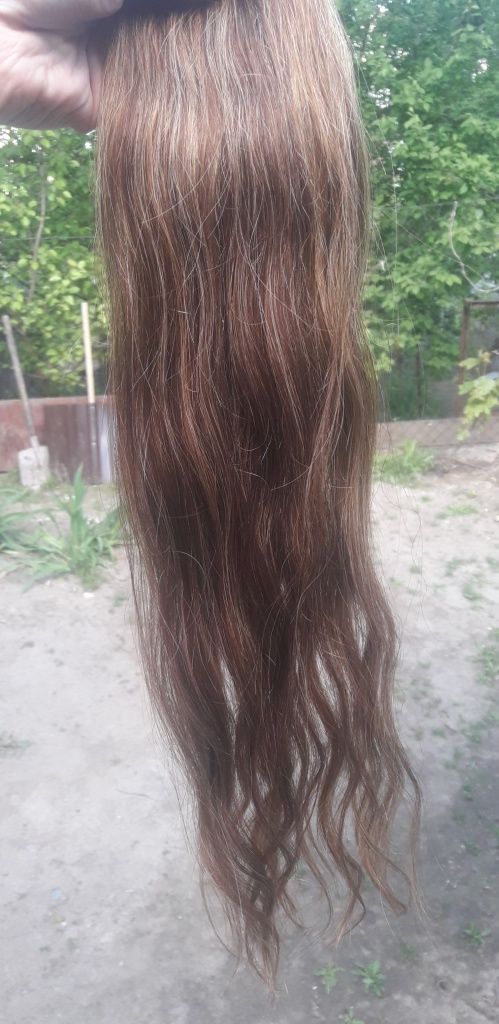 Натуральные волосы для наращивания русые 52см 50 грамм