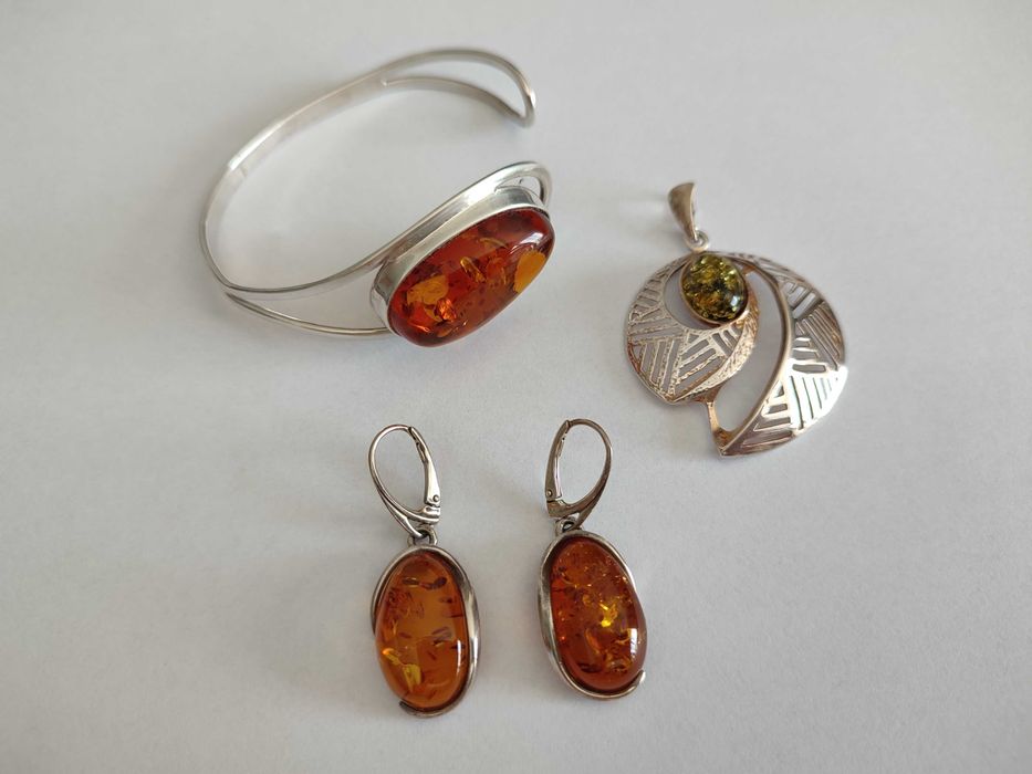 Srebrna biżuteria z bursztynami + GRATIS