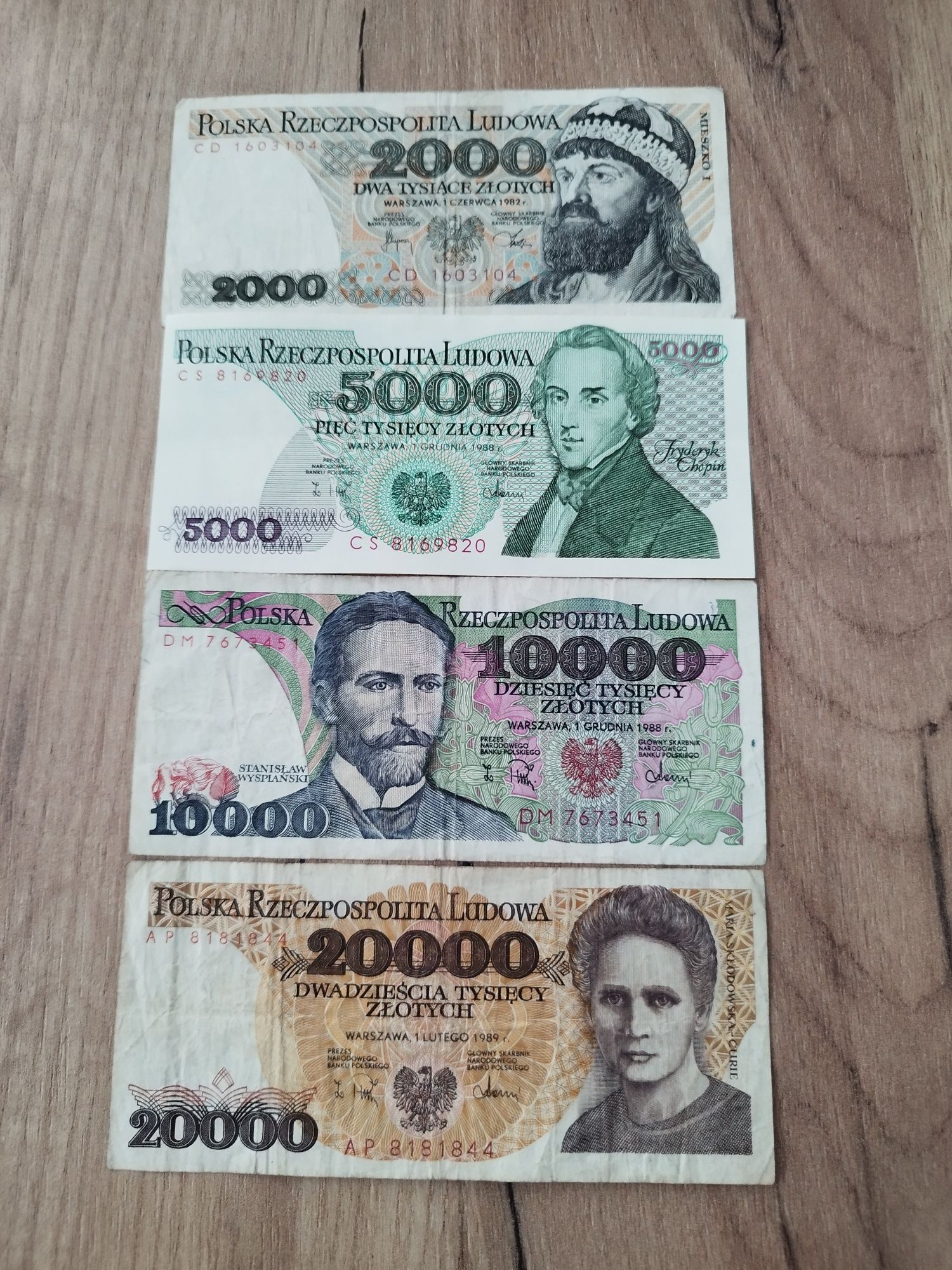 Zestaw banknotów 2000,5000,10000,20000zlotych (4 sztuki)