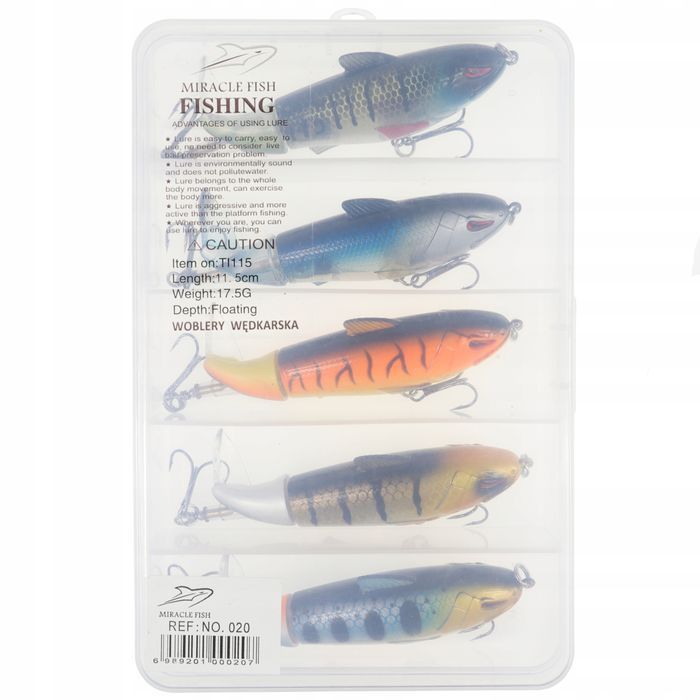 Wobler Popper Flopper na szczupaka suma sandacza zestaw 5 sztuk