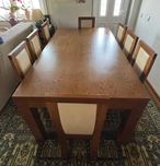 Mesa sala de estar extensível em madeira maciça c/8 cadeiras design