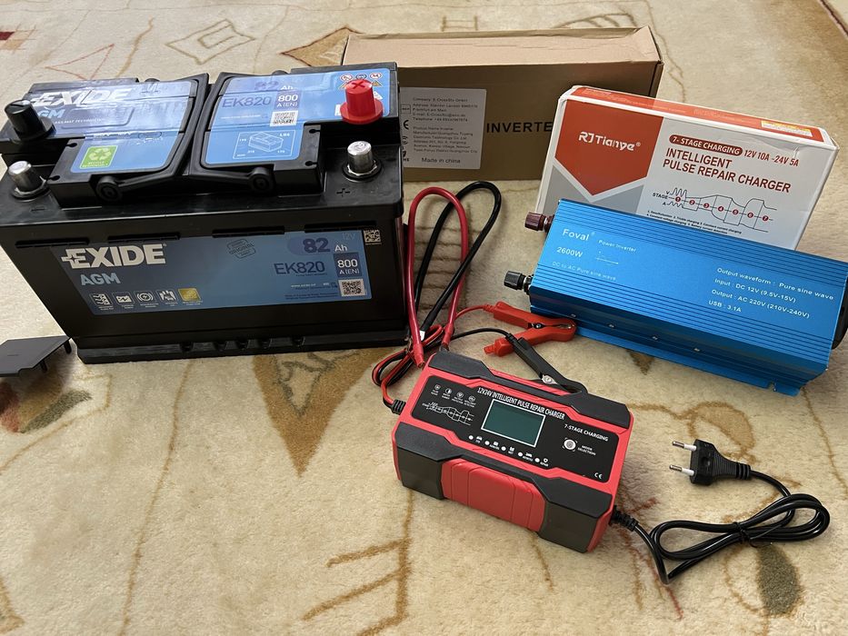 Акумулятор Exide AGM 82Ah (12 V) Інвертор Foval 2600W і зарядка