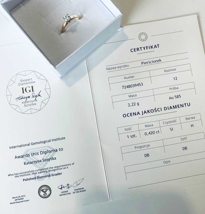 Pierścionek Kartezja z brylantem z żółtego złota 0,42ct ACLARI roz.12