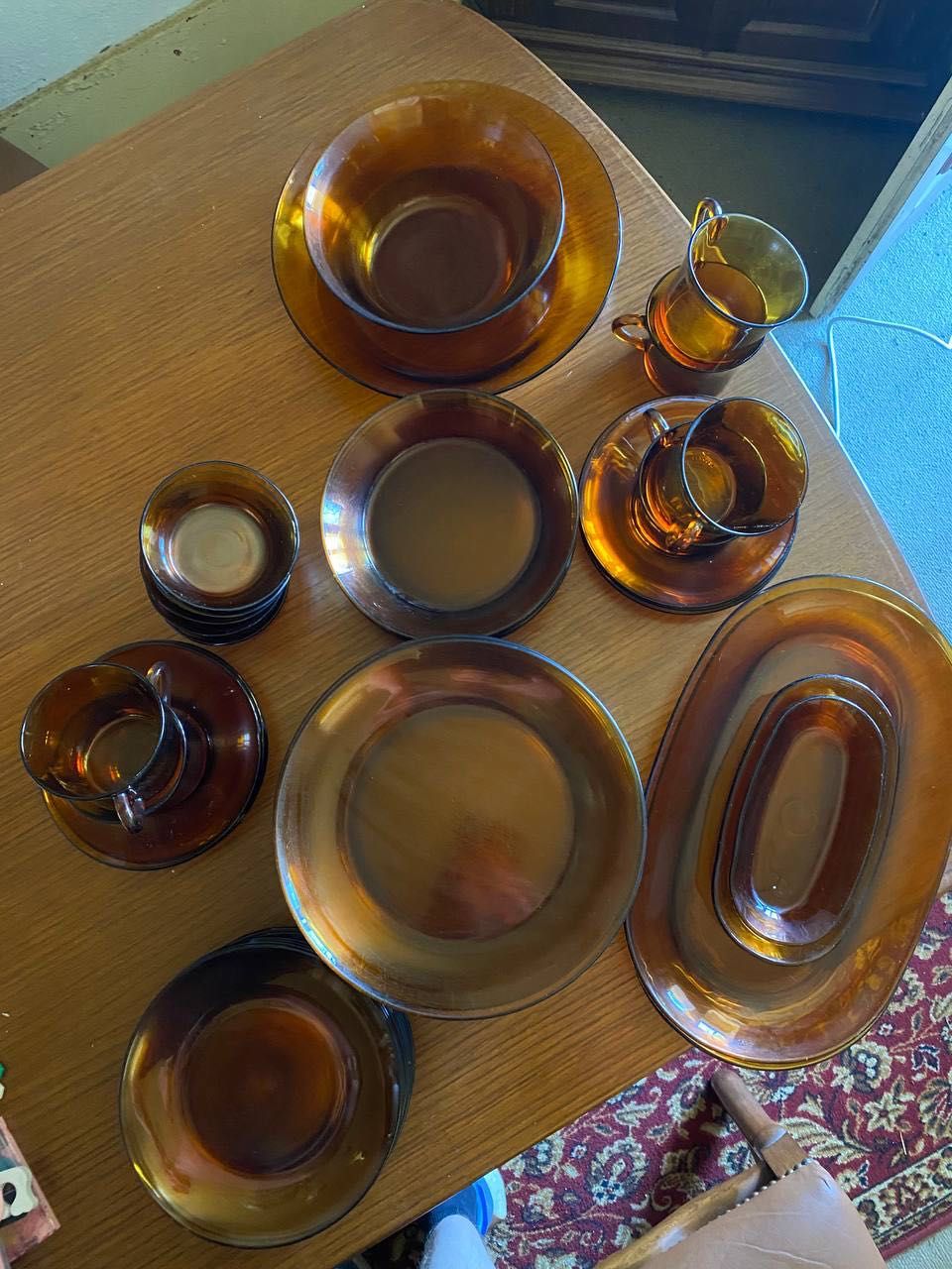vintage completo da marca Duralex Spain, em vidro temperado âmbar