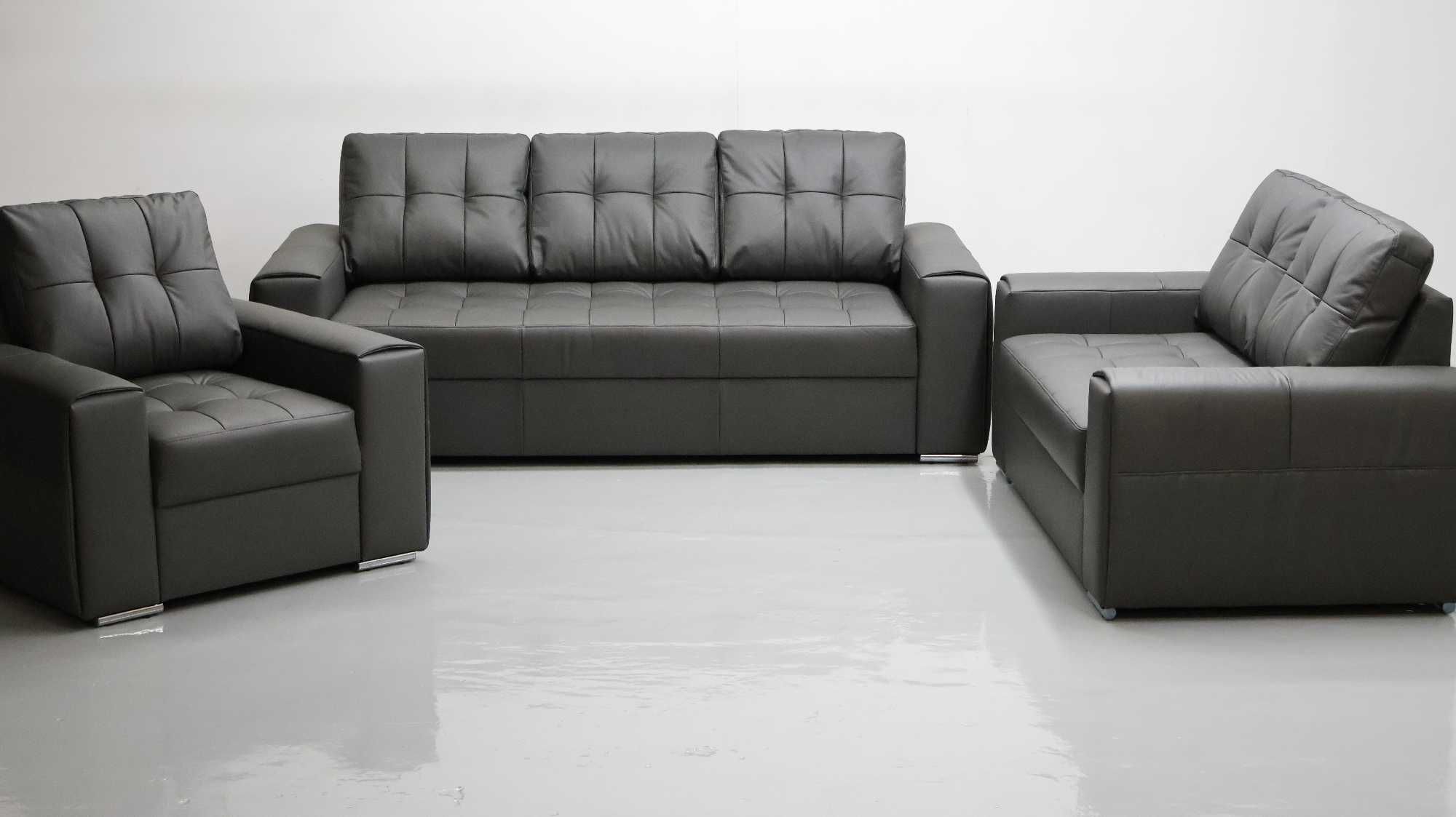 KOMPLET 3+2+1 sofy kanapy zestaw popielata SKÓRA naturalna 6492 w