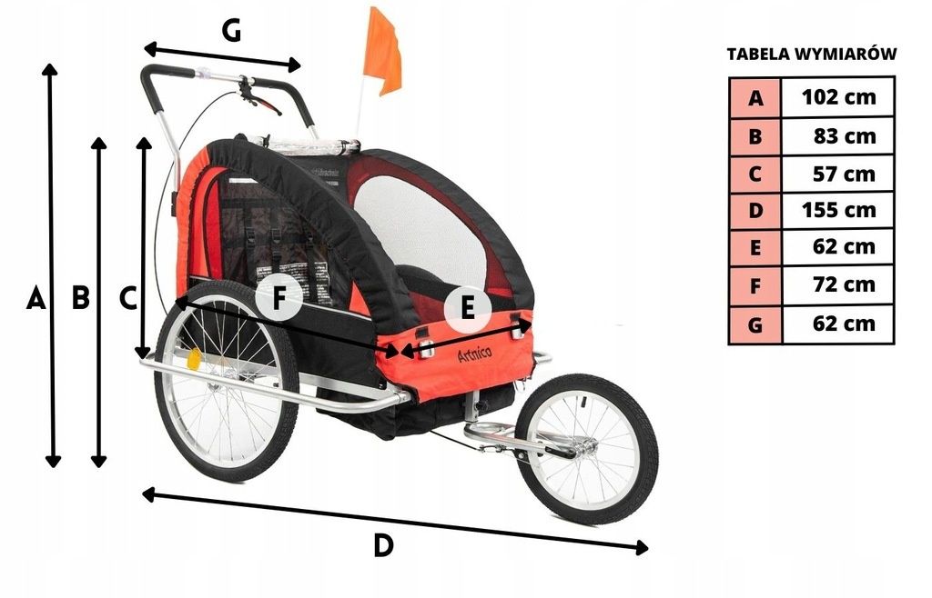 Przyczepka rowerowa dla dzieci 3w1 składana LED 2-osobowa