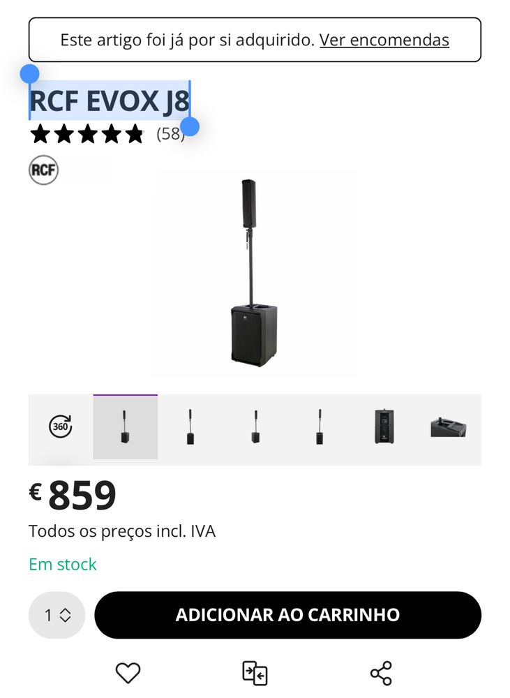 COLUNA RCF EVOX J8  ( comprada 2024 )