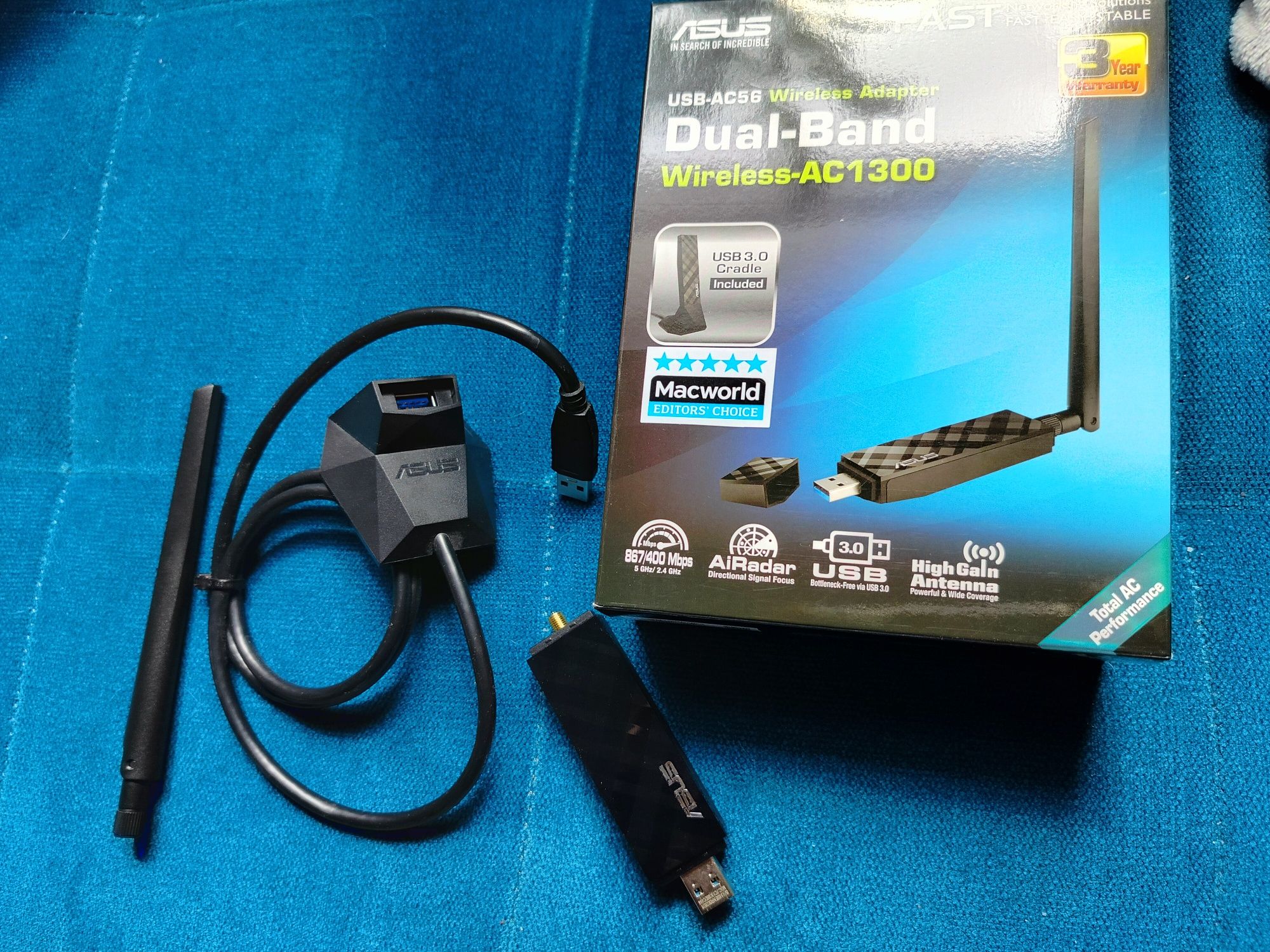 Adapter AC1300 karta sieciowa Wi-Fi USB 3.2 ASUS USB-AC56 802.11ac