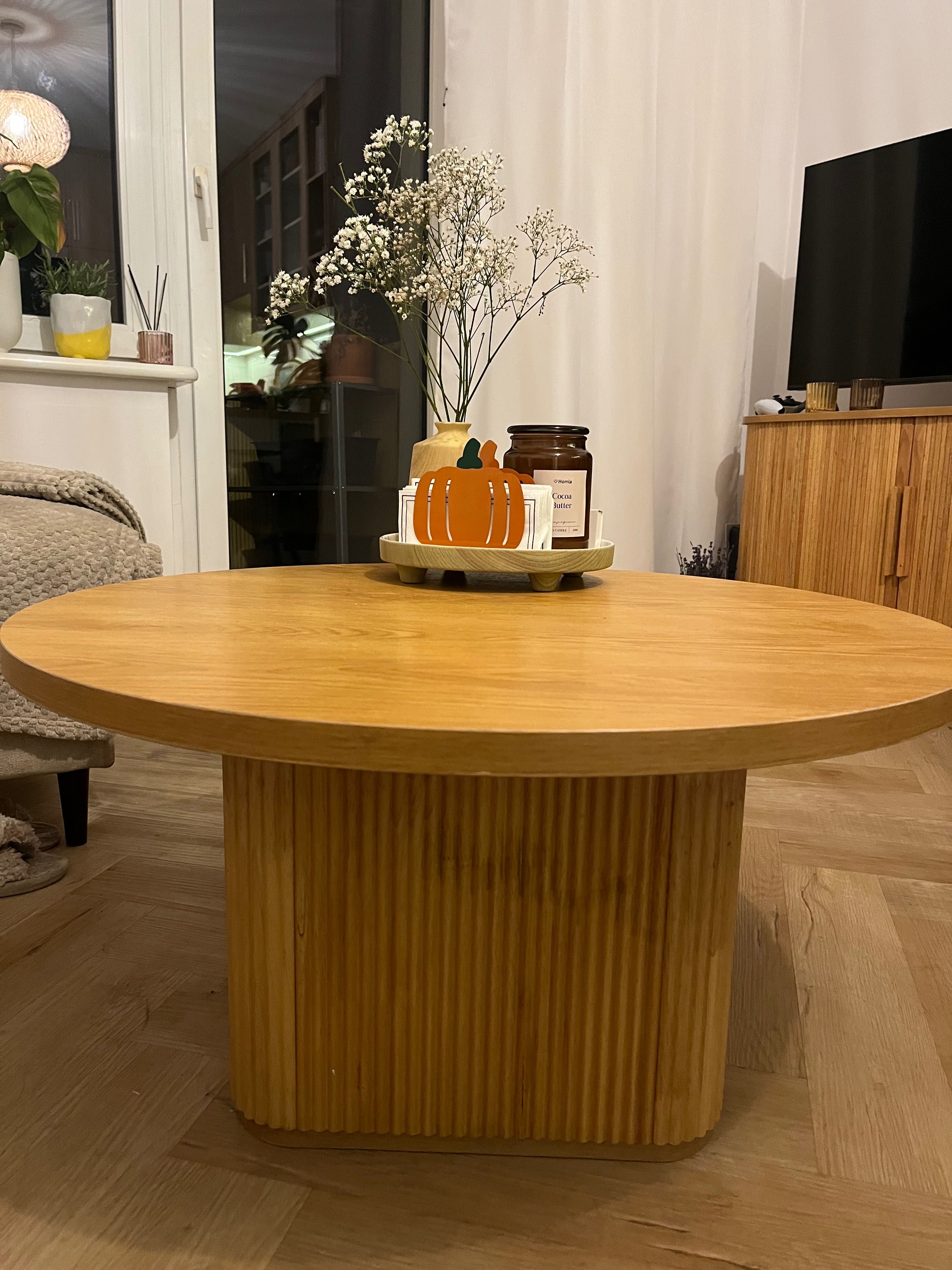 Stolik kawowy Clemente z lamelami 80 cm, naturalny