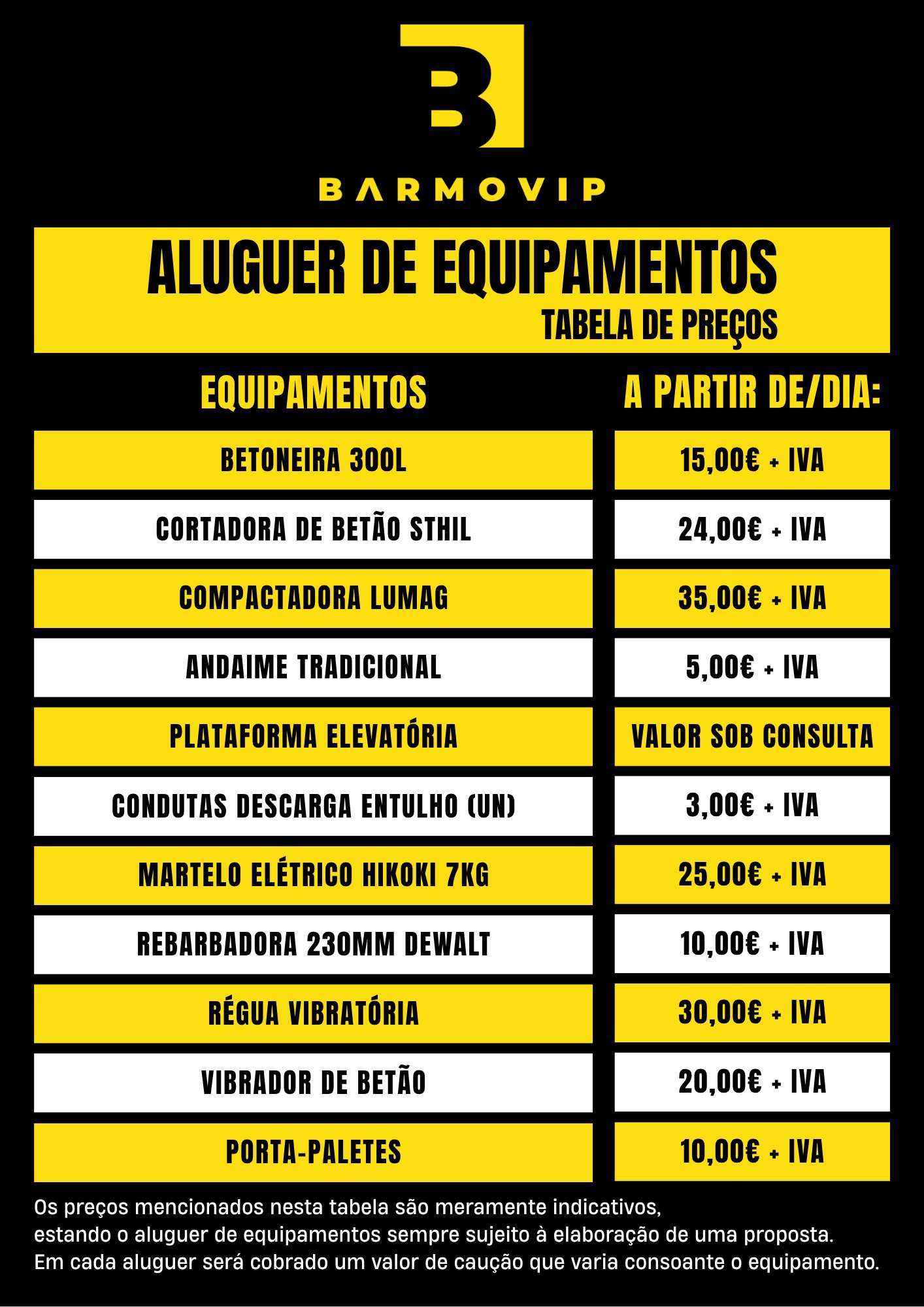 Aluguer: Condutas para descarga de entulho
