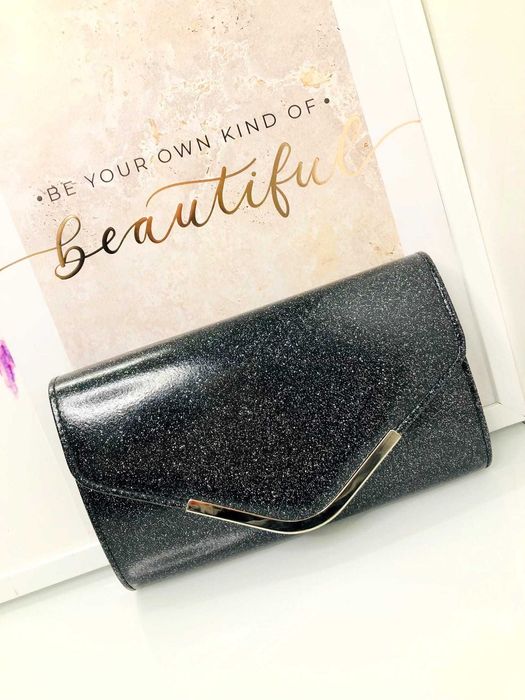 Torebka damska wieczorowa wizytowa kopertówka lakierowana czarna