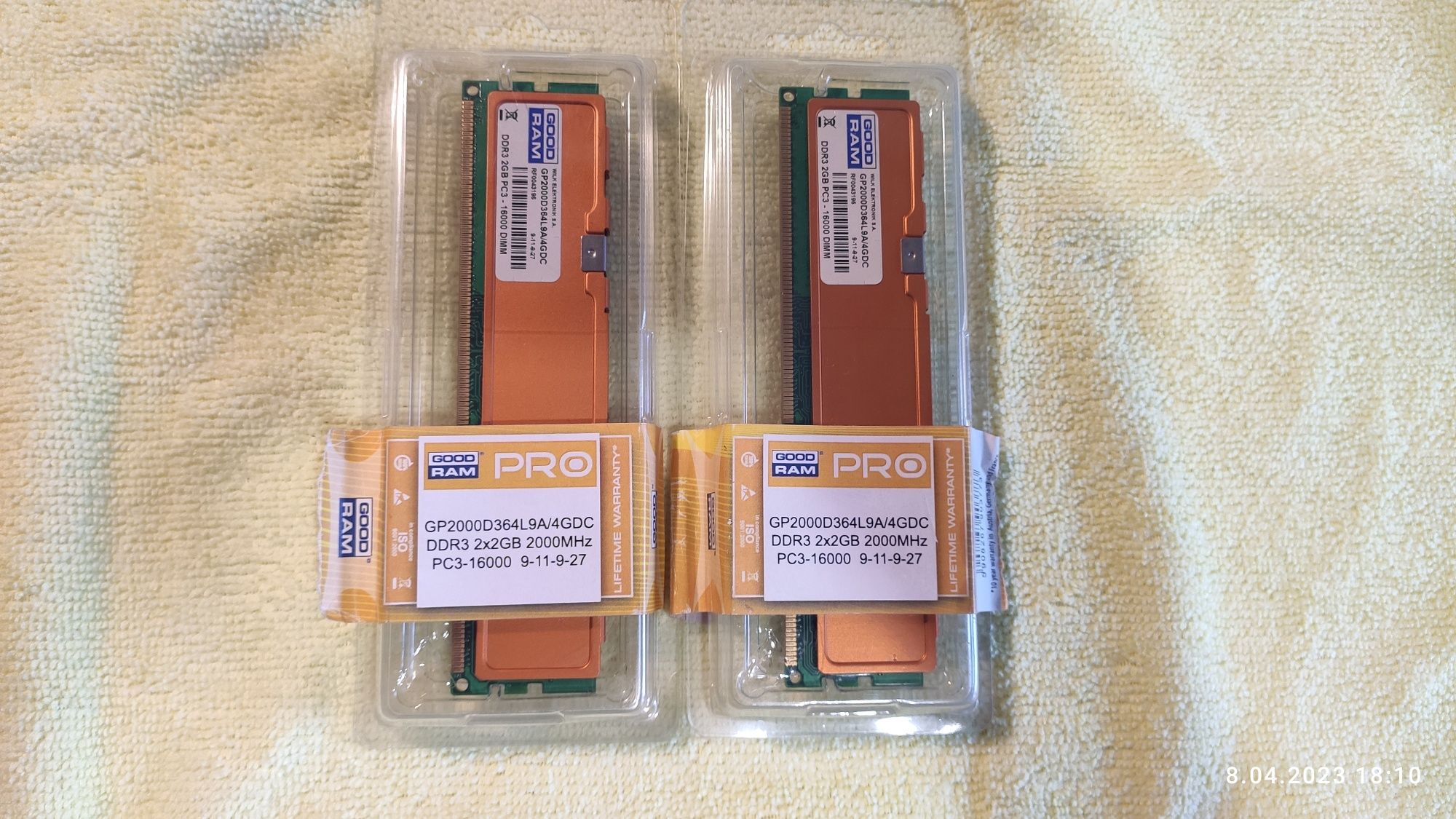 DDR3 GoodRam 4Gb 2000MHz
GOODRAM 2x2Gb