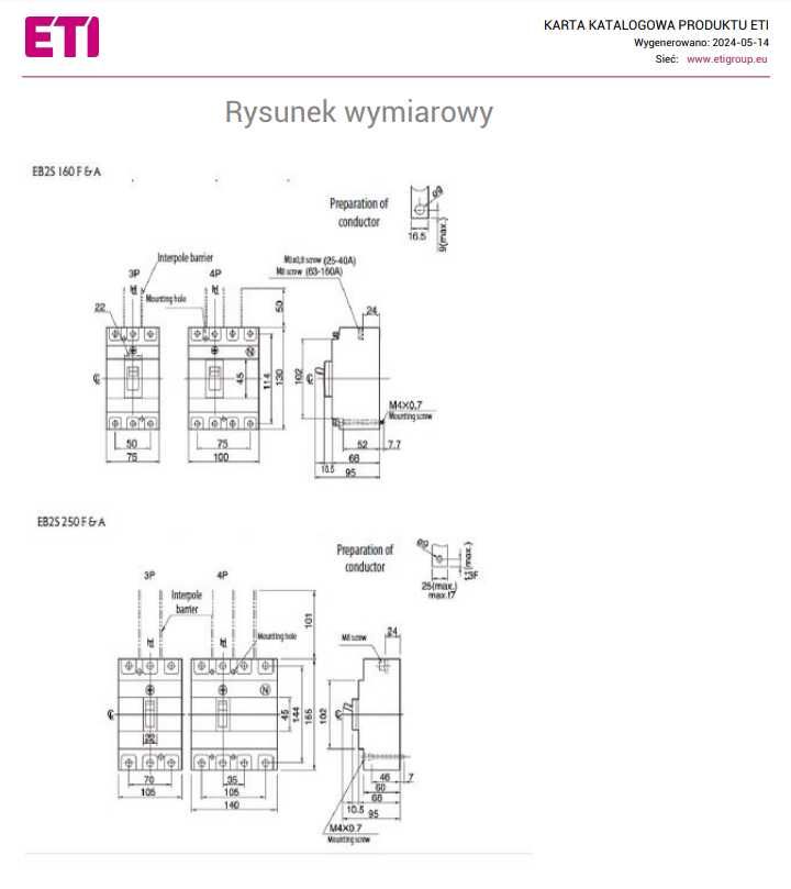 ETI Przyłącza szynowe  rozszerzone  ZB2S 160/3  (1kpl=3szt.)