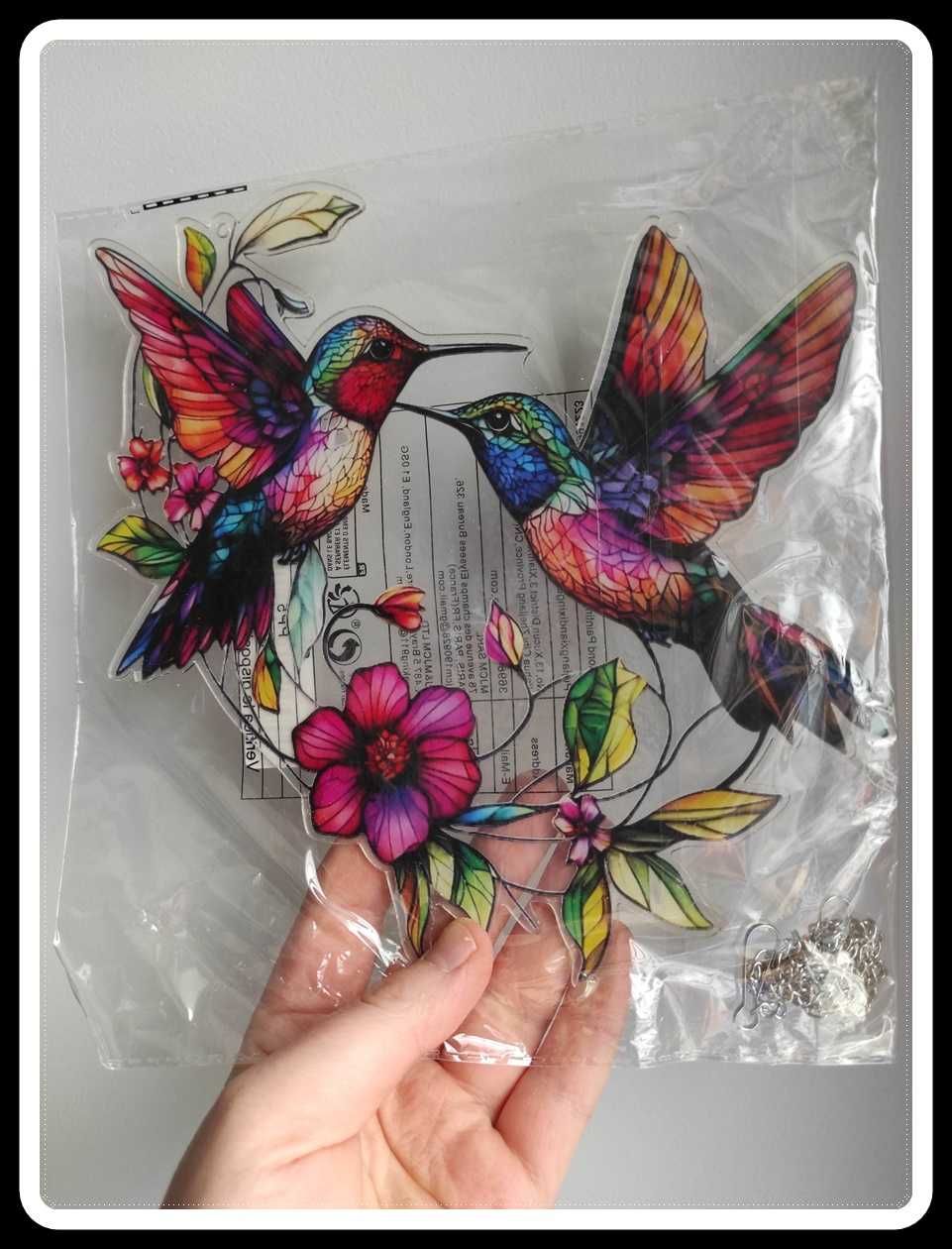 Witraż ozdoba dekoracja okienna ptaki kolibry kwiaty
