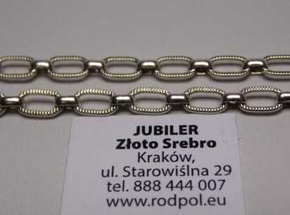 Srebrny łańcuszek ciekawy wzór owalne ryflowane ogniwa  61 cm. 3,8 mm.