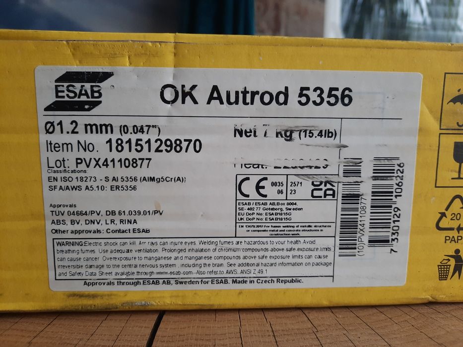 Drut do spawania aluminium AlMg5 fi 1,2 7kg Esab OK Autrod 5356