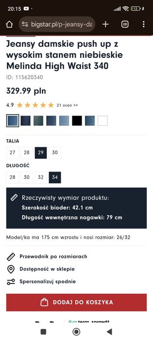 Jeansy damskie big star Melinda High Waist 340 wysoki stan, nowe