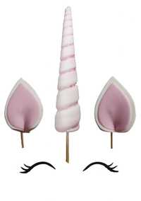 Jednorożec unicorn róg zestaw różowy na tort dekoracja masa cukrowa