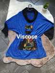 Niebieska tunika z kolorowymi akcentami, Made in Italy, viscose, overs