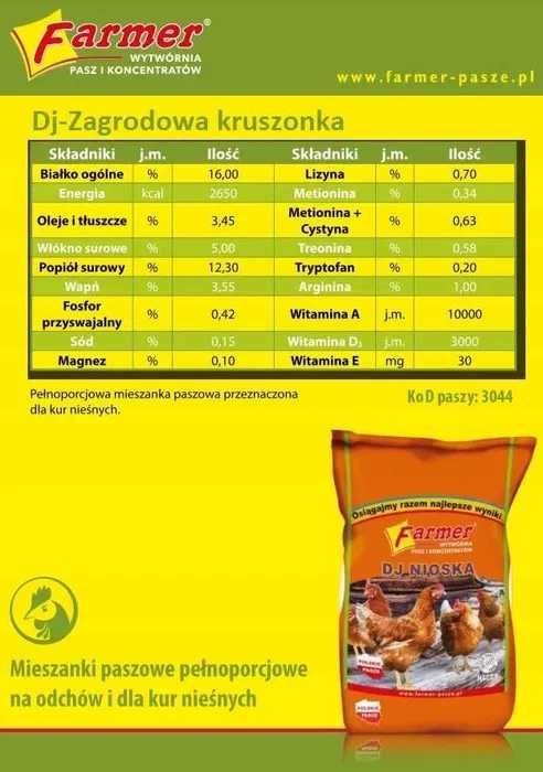 Pasza dla kur niosek KRUSZONKA 25 kg Białko 16% - Stargard i okolice
